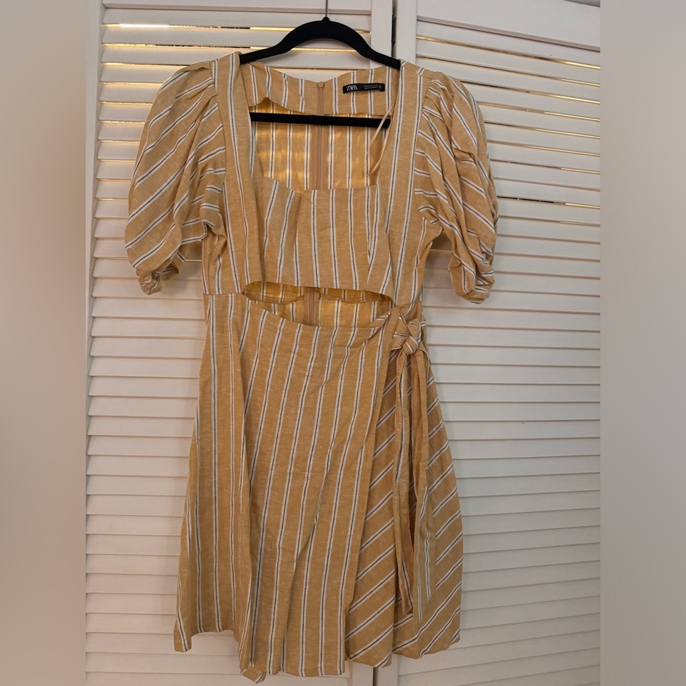 Zara Mustard and White Striped Dress